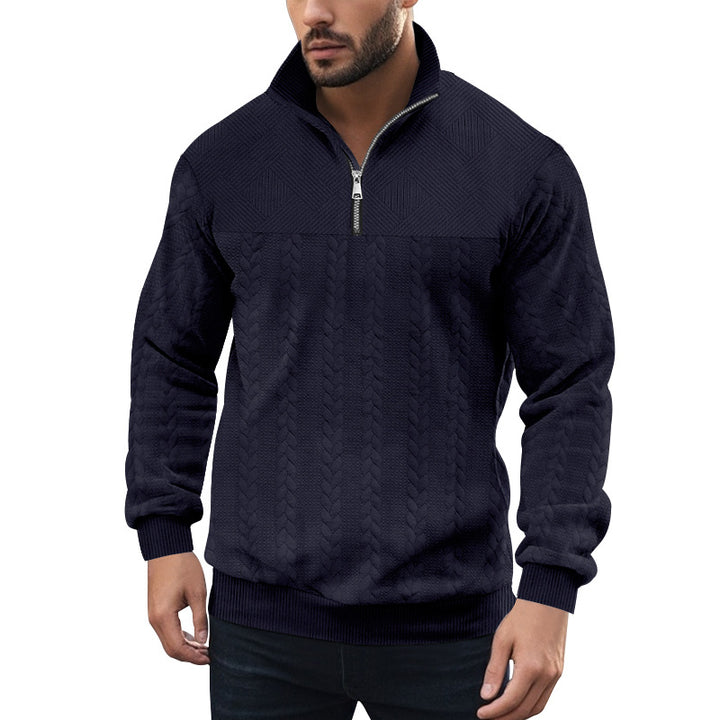 Herren Strickpullover mit halbem Reißverschluss und strukturierter Oberfläche Aliams