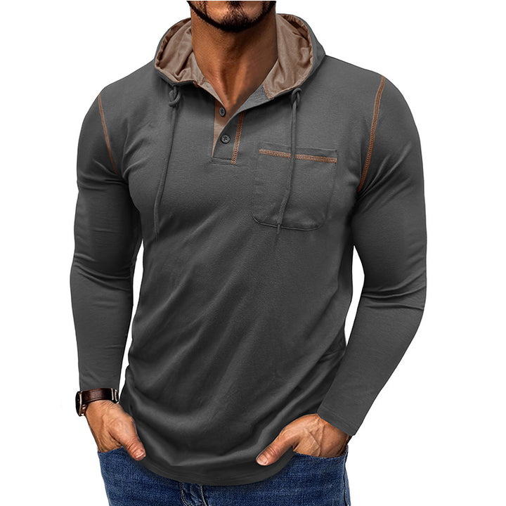 Herren Kapuzenpullover mit modischer Knopfleiste und praktischer Brusttasche Aliams