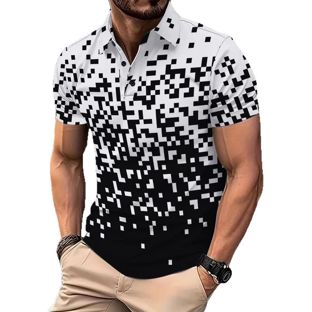 Herren Kurzarm Poloshirt mit kreativem Pixelmuster Aliams