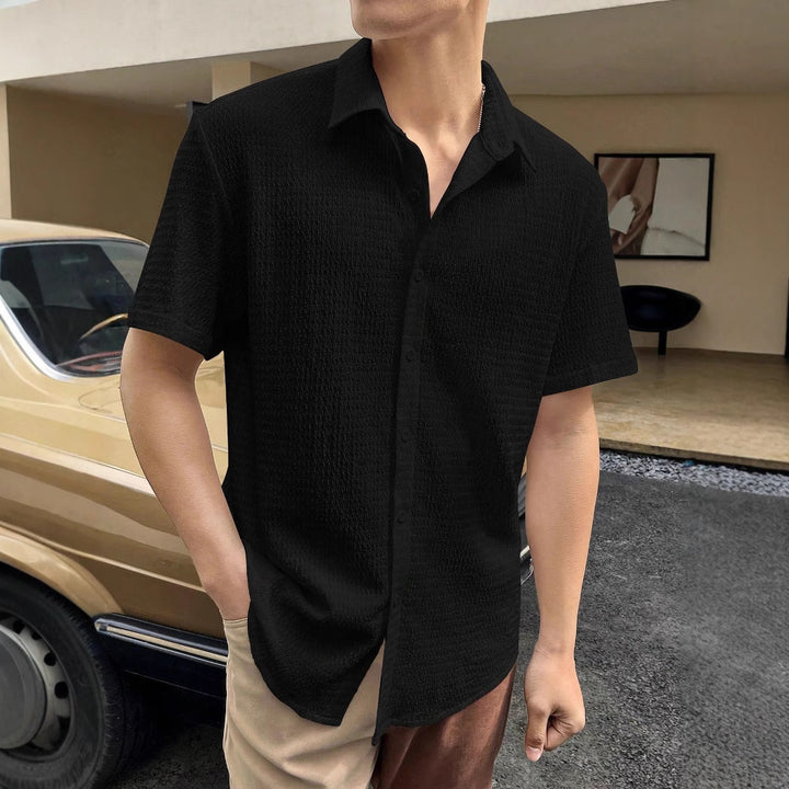 Herren Kurzarm-Hemd mit strukturiertem Gewebe und modischem Kragen Aliams