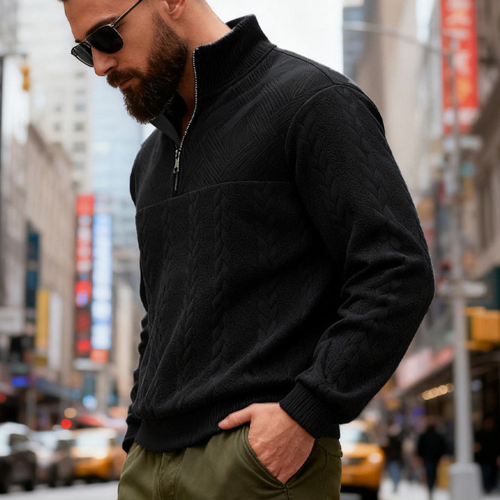 Herren Fleece-Pullover mit hohem Kragen und Reißverschluss Aliams