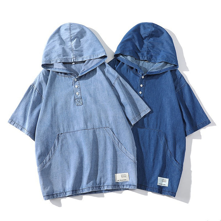 Herren Kapuzen-T-Shirt mit eleganter Knopfleiste und praktischen Taschen Aliams