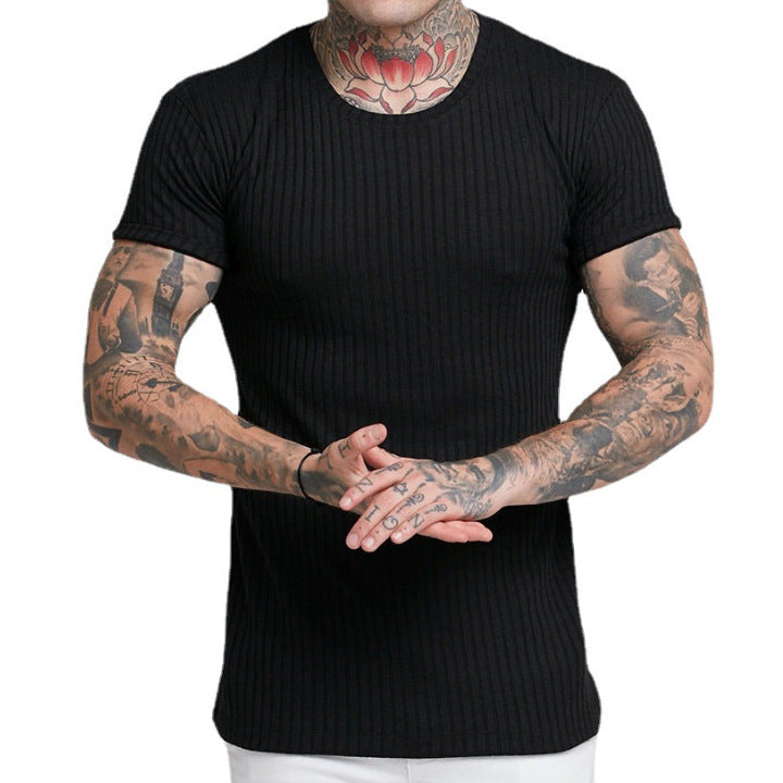 Herren Kurzarm Ripp-T-Shirt mit tailliertem Schnitt und bequemen Tragekomfort Aliams