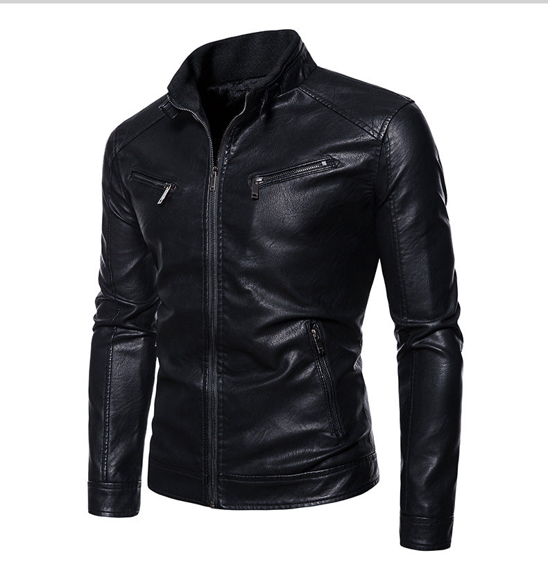 Herren Lederjacke mit modernem Stehkragen und innovativen Reißverschlusstaschen Aliams
