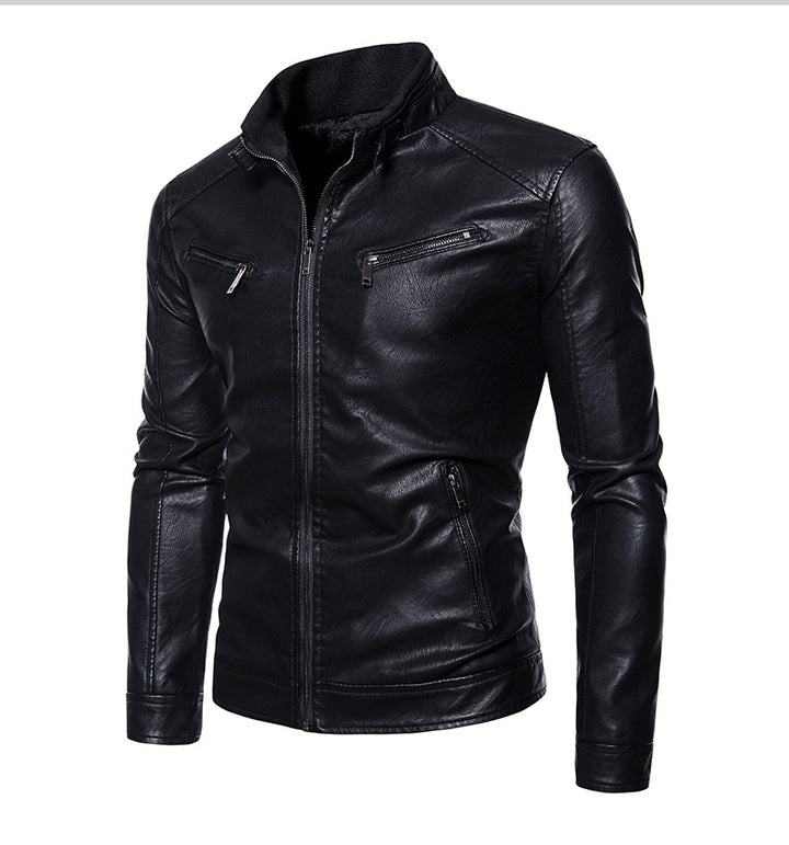 Herren Lederjacke mit modernem Stehkragen und innovativen Reißverschlusstaschen Aliams