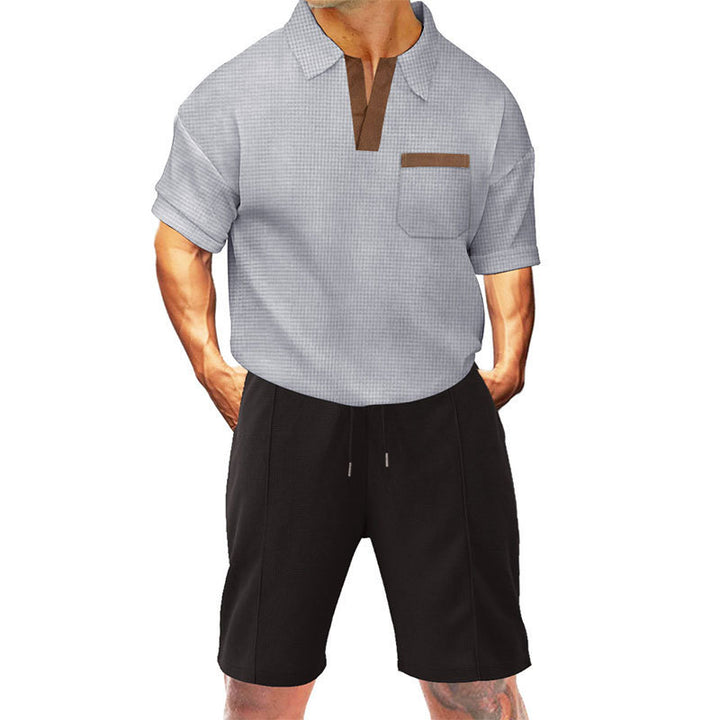Herren sportliches Kurzarm-T-Shirt mit praktischer Brusttasche und bequemen Shorts Aliams