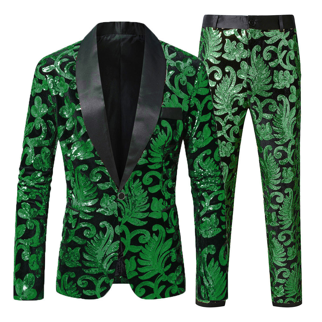 Herren glitzernder Smokinganzug mit floralen Paillettenmustern Aliams