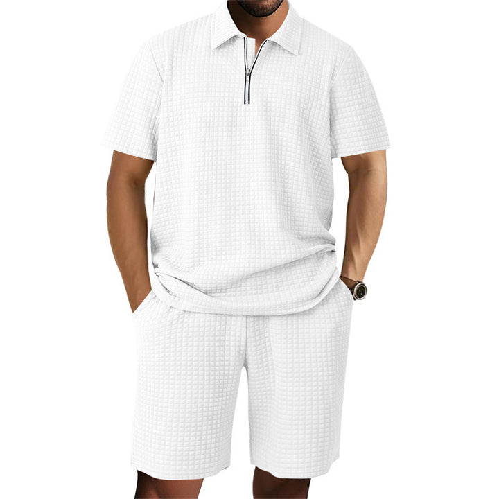 Herren Kurzarm Poloshirt und Shorts Set im strukturierten Design Aliams