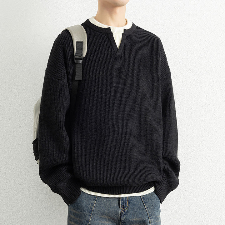 Herren Strickpullover mit V-Ausschnitt und strukturiertem Design Aliams