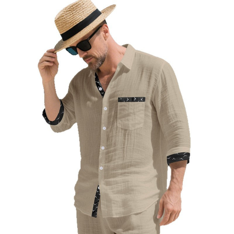 Herren elegantes Langarmhemd mit modernem Muster und praktischer Brusttasche Aliams