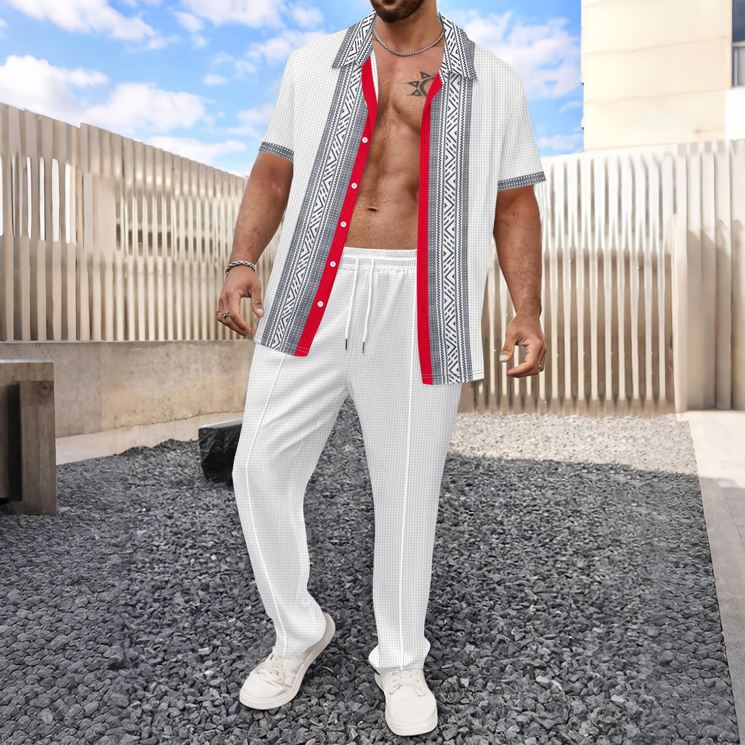 Herren Freizeit Set mit Kurzarmhemd und bequemer Hose Aliams