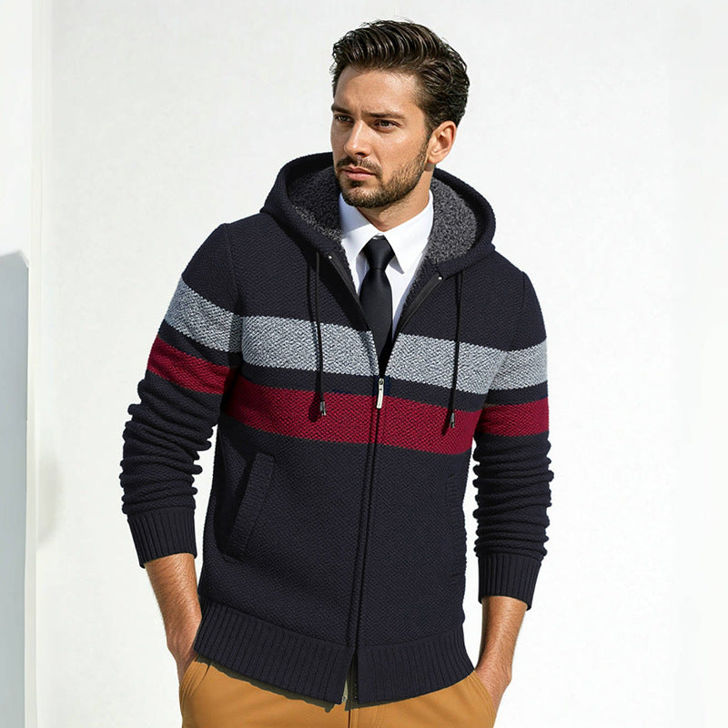 Herren stylische Strickjacke mit Kapuze und innovativem Design Aliams