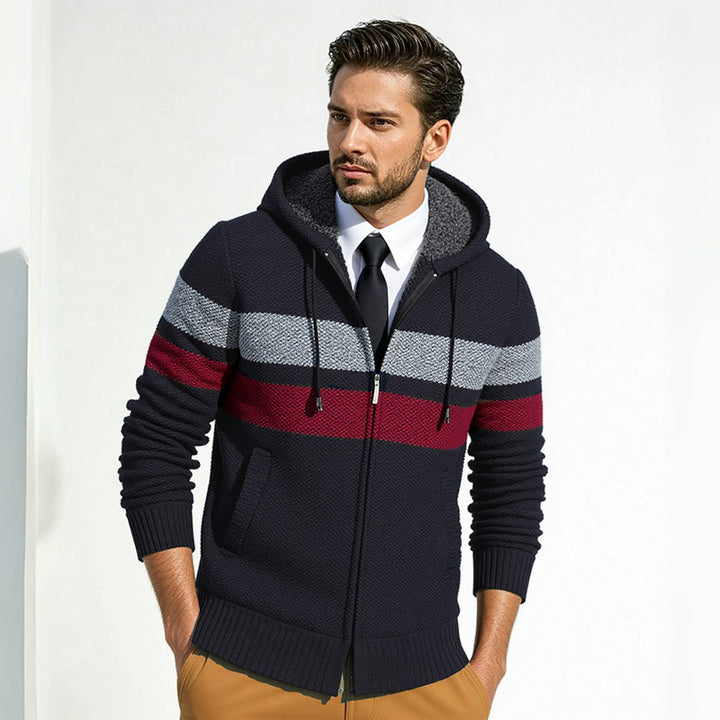 Herren stylische Strickjacke mit Kapuze und innovativem Design Aliams