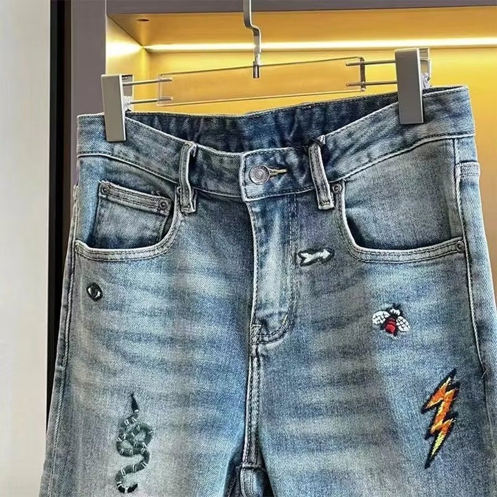 Damen lässige Jeans mit kreativem Stickdesign Aliams