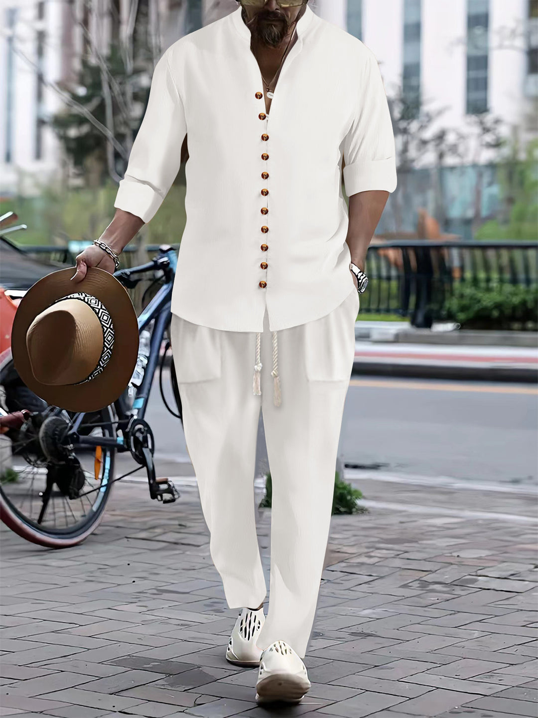Herren Freizeit-Button-Up-Hemd und entspannt geschnittene Hose Set Aliams