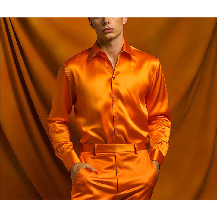 Herren Hochglänzendes Satin-Hemd mit modernem Schnitt Aliams
