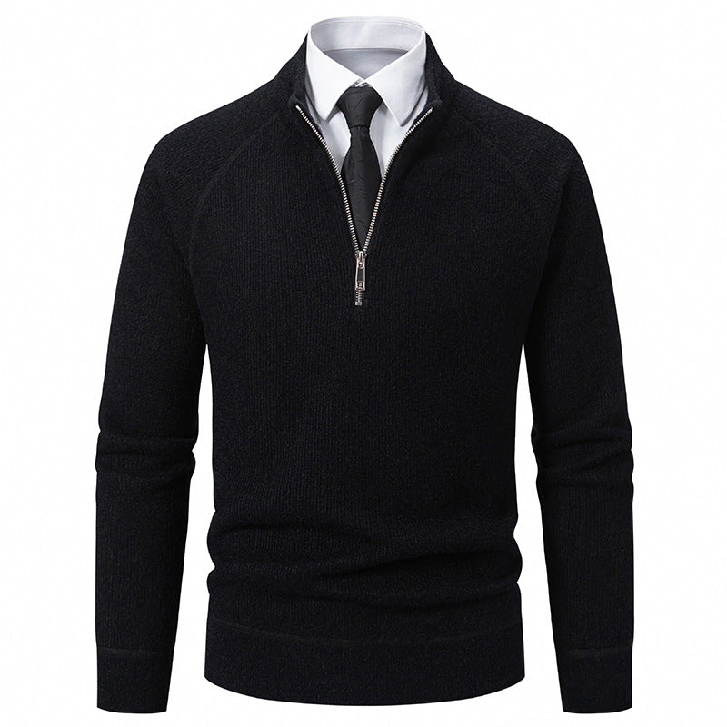 Herren Hochkragen Pullover mit Reißverschluss und strukturierter Oberfläche Aliams