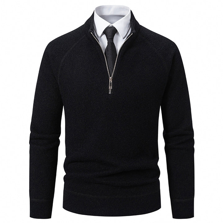 Herren Hochkragen Pullover mit Reißverschluss und strukturierter Oberfläche Aliams