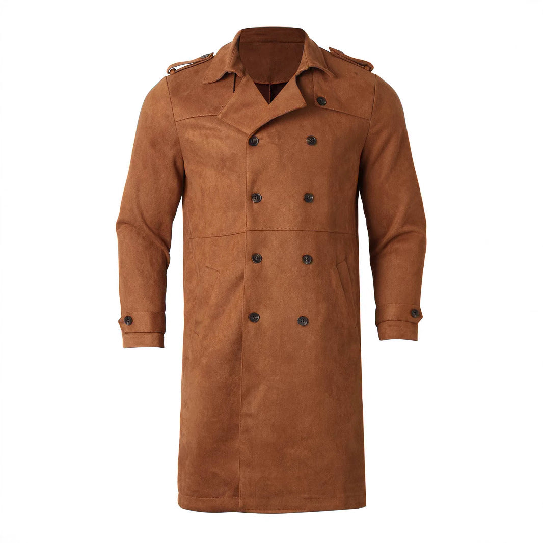 Herren Elegante Suede Trenchcoat mit doppelter Knopfleiste und praktischen Taschen Aliams
