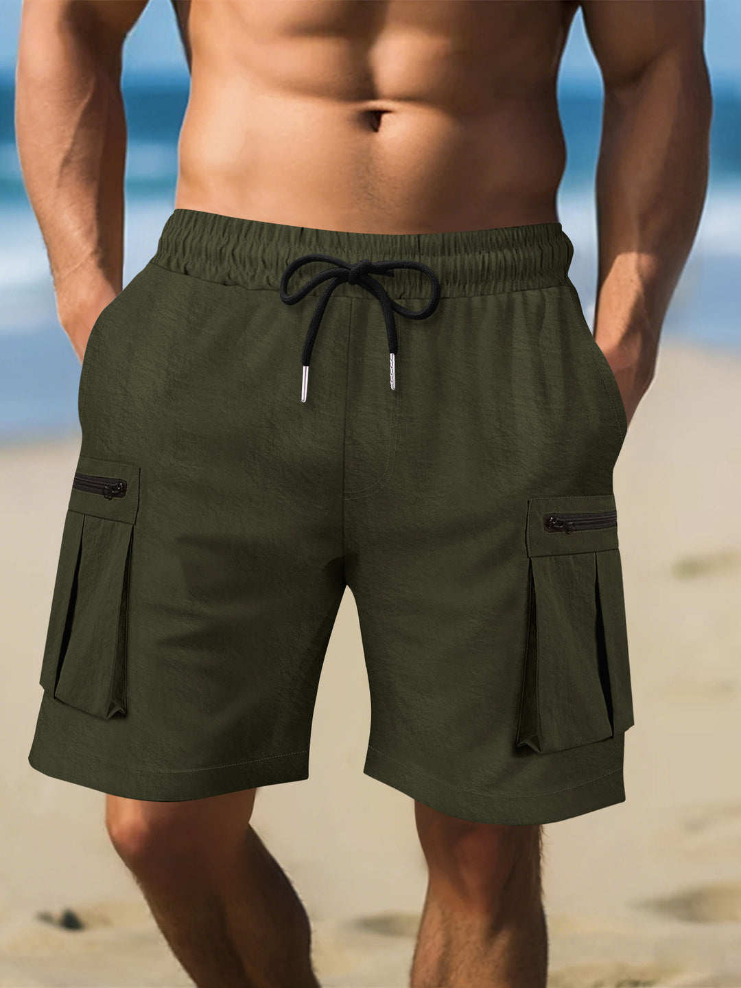 Herren Cargo-Shorts mit praktischen Reißverschlusstaschen und elastischem Bund Aliams
