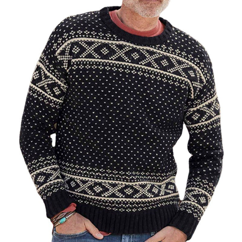 Herren Strickpullover mit traditionellem Norweger-Muster und hohem Kragen Aliams