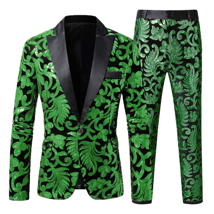Herren Elegantes Pailletten-Smokinganzug-Set mit floralem Muster Aliams