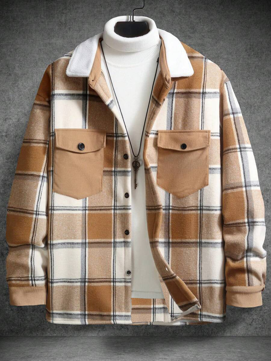 Herren Karo-Flanelljacke mit zwei Brusttaschen und weichem Kragen Aliams