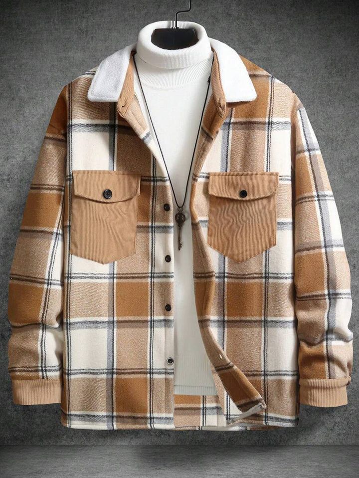 Herren Karo-Flanelljacke mit zwei Brusttaschen und weichem Kragen Aliams
