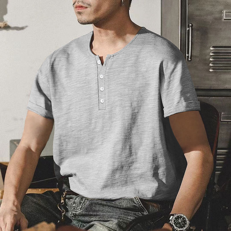 Herren Casual Henley-T-Shirt aus hochwertiger Baumwolle mit Knopfleiste Aliams
