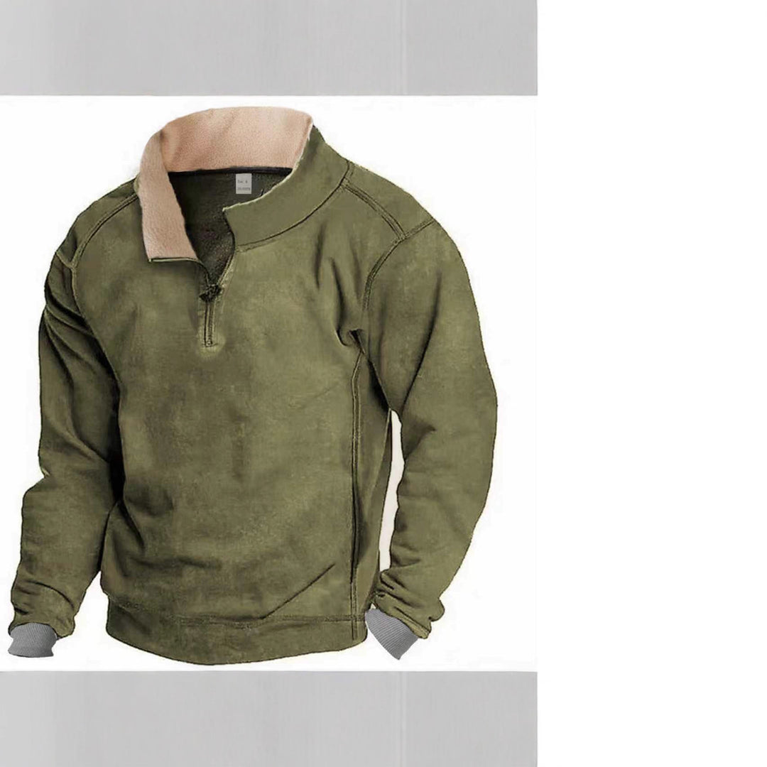 Herren Fleece-Pullover mit durchgehendem Reißverschluss und kontrastierendem Kragen Aliams