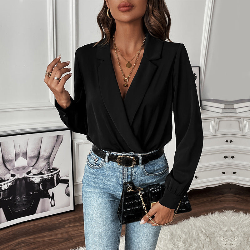 Damen Bluse Im Body-Stil mit Elegantem Wickeldesign Aliams