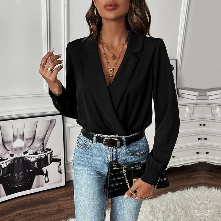 Damen Bluse Im Body-Stil mit Elegantem Wickeldesign Aliams