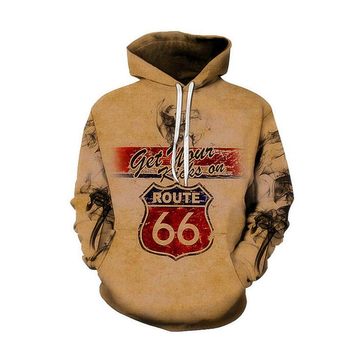 Herren Kapuzenpullover mit kreativem Route 66-Motiv Aliams
