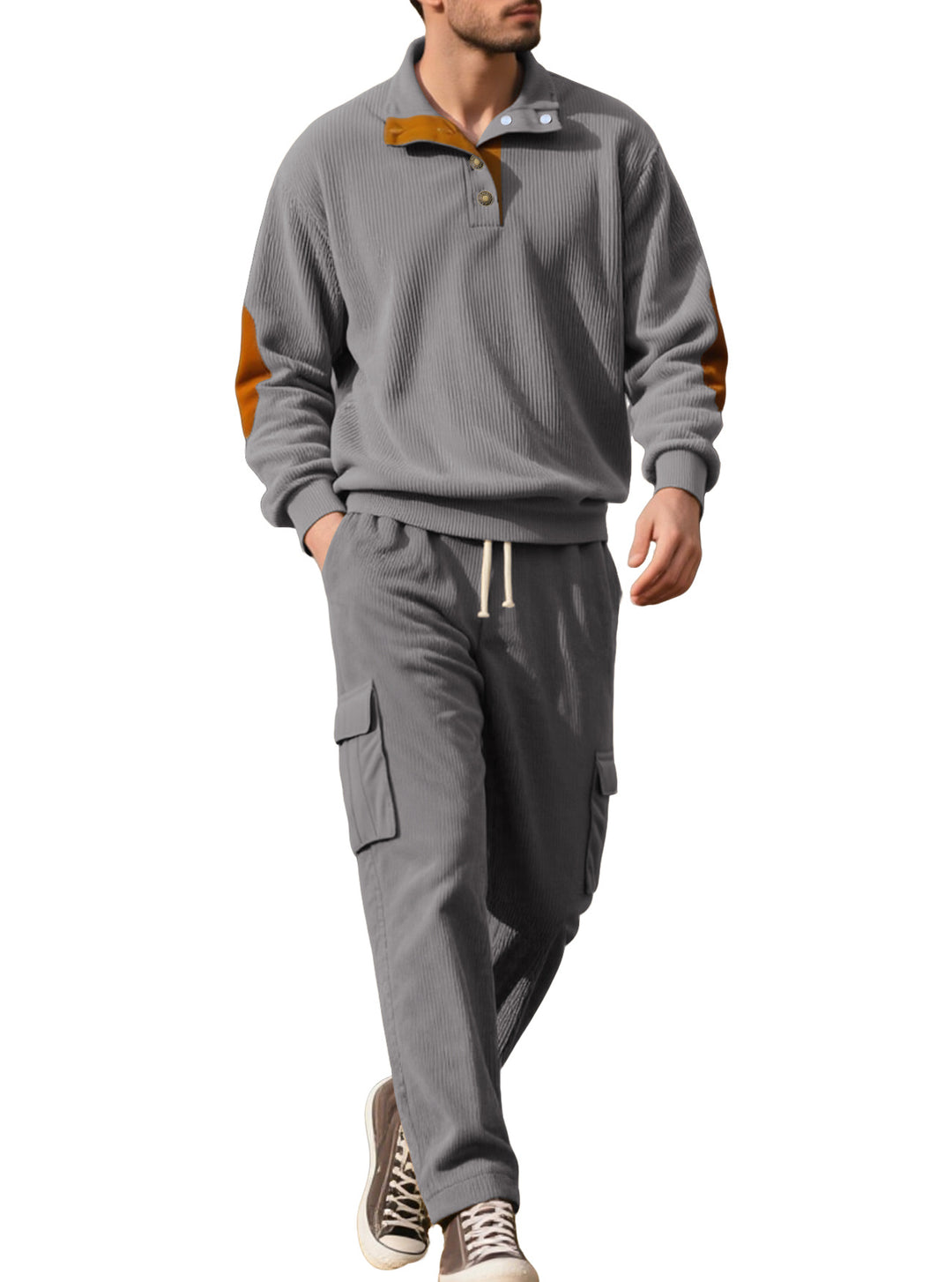 Herren komfortabler Strickanzug mit Knopfleiste und Taschen Aliams