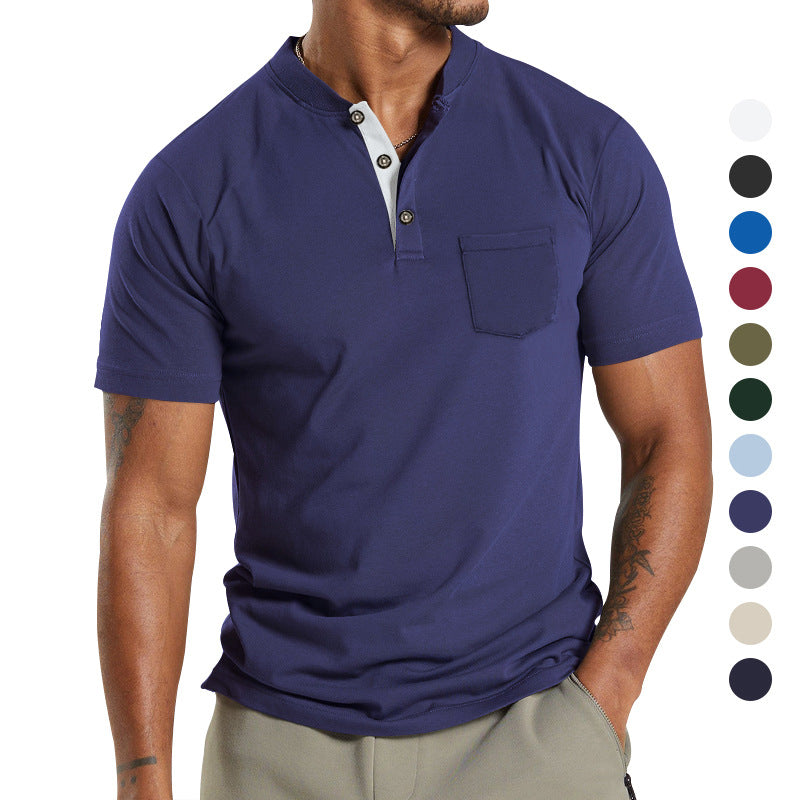 Herren Kurzarm-Henley-T-Shirt mit praktischer Brusttasche und modernem Kragen Aliams