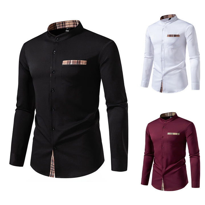 Herren elegantes Langarmhemd mit karierten Akzenten Aliams