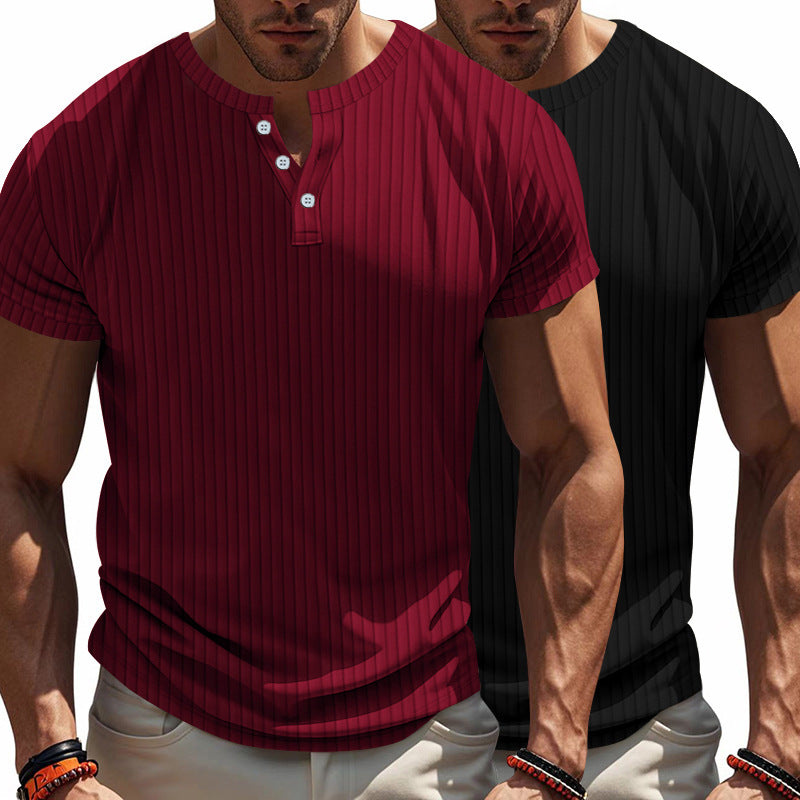 Herren Kurzarm-Henley-T-Shirt mit strukturiertem Rippdesign Aliams