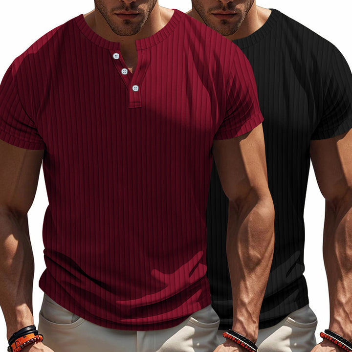 Herren Kurzarm-Henley-Shirt mit strukturiertem Obermaterial und modischen Knöpfen Aliams