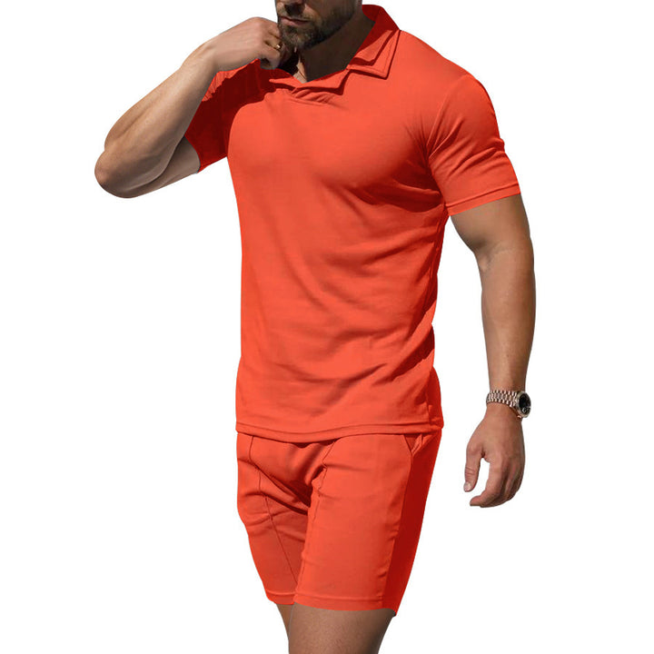 Herren Poloshirt und Shorts-Set aus hautfreundlichem, elastischem Material mit modischem Kragen Aliams