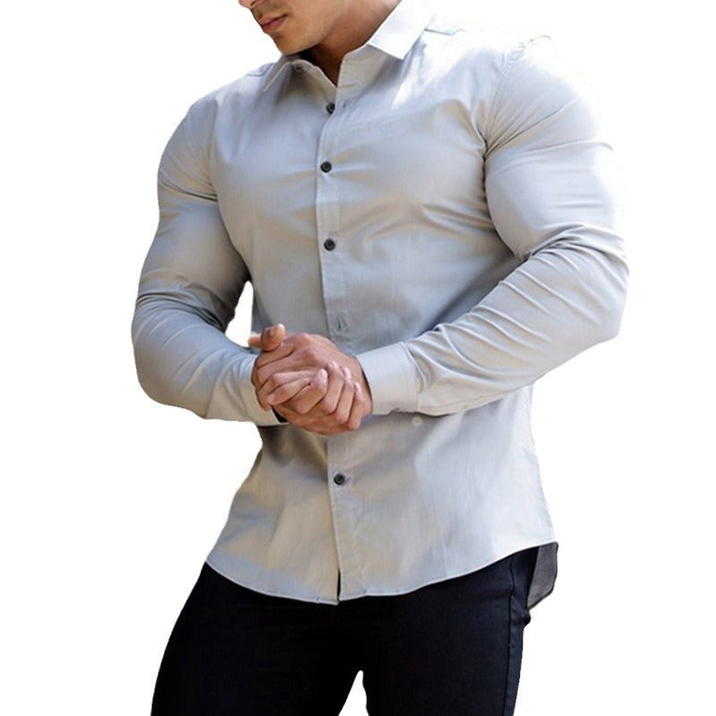 Herren körperbetontes Langarmhemd mit modernem Schnitt und eleganten Knöpfen Aliams