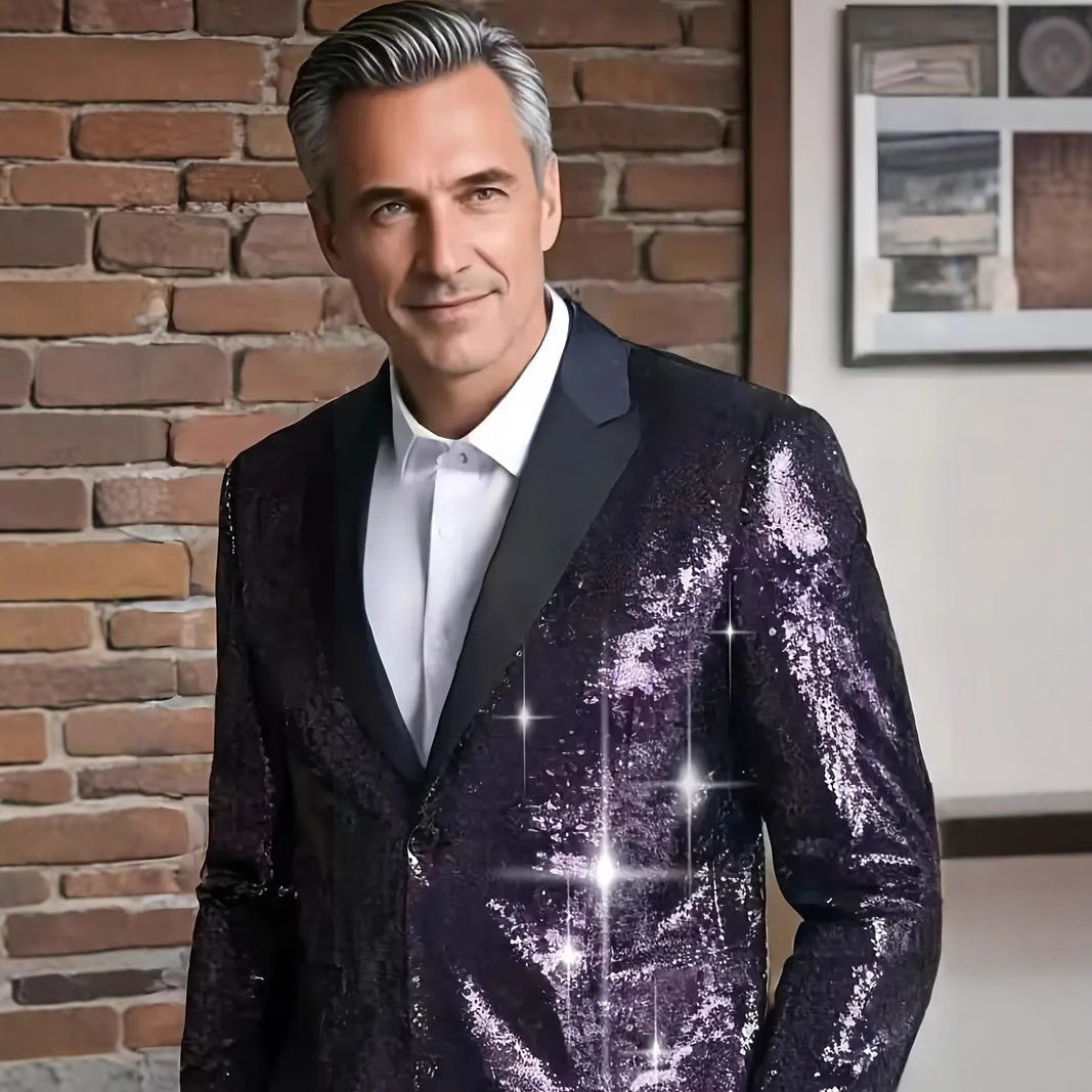 Herren glitzernder Paillettenblazer mit modernem Schnitt und elegantem Revers Aliams