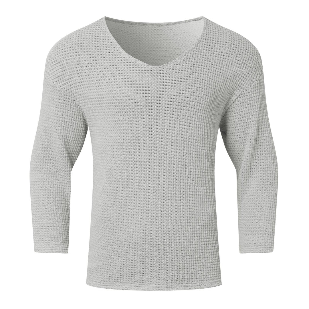 Herren Waffelstruktur V-Ausschnitt Langarmshirt Aliams