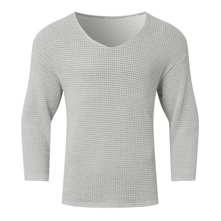 Herren Waffelstruktur V-Ausschnitt Langarmshirt Aliams