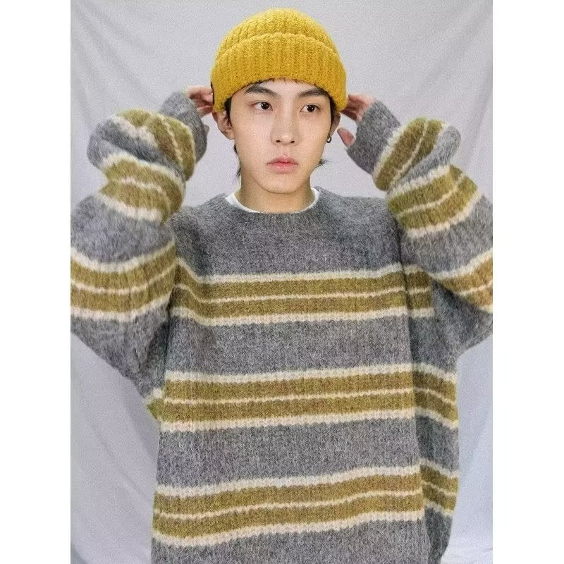 Herren Grobstrickpullover mit modernem Streifenmuster Aliams