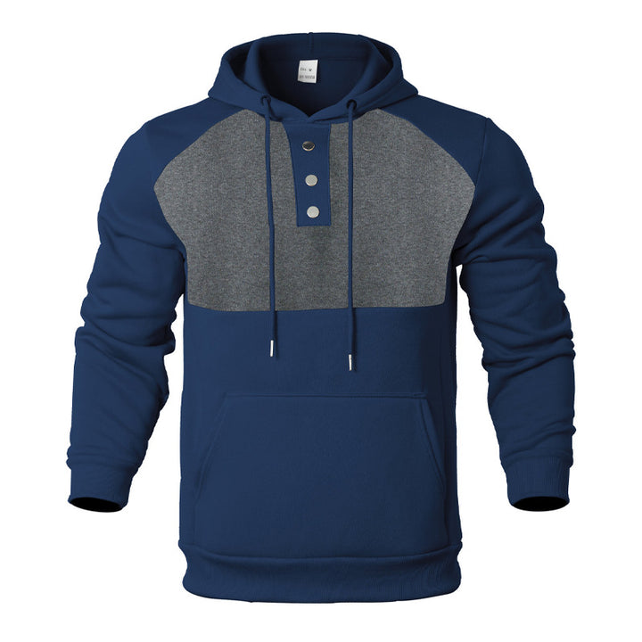 Herren Kapuzensweater mit modernem Henley-Ausschnitt und kontrastierenden Ärmeln Aliams