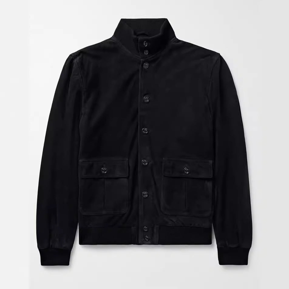 Herren elegante Wildlederjacke mit praktischem Kragen und aufgesetzten Taschen Aliams