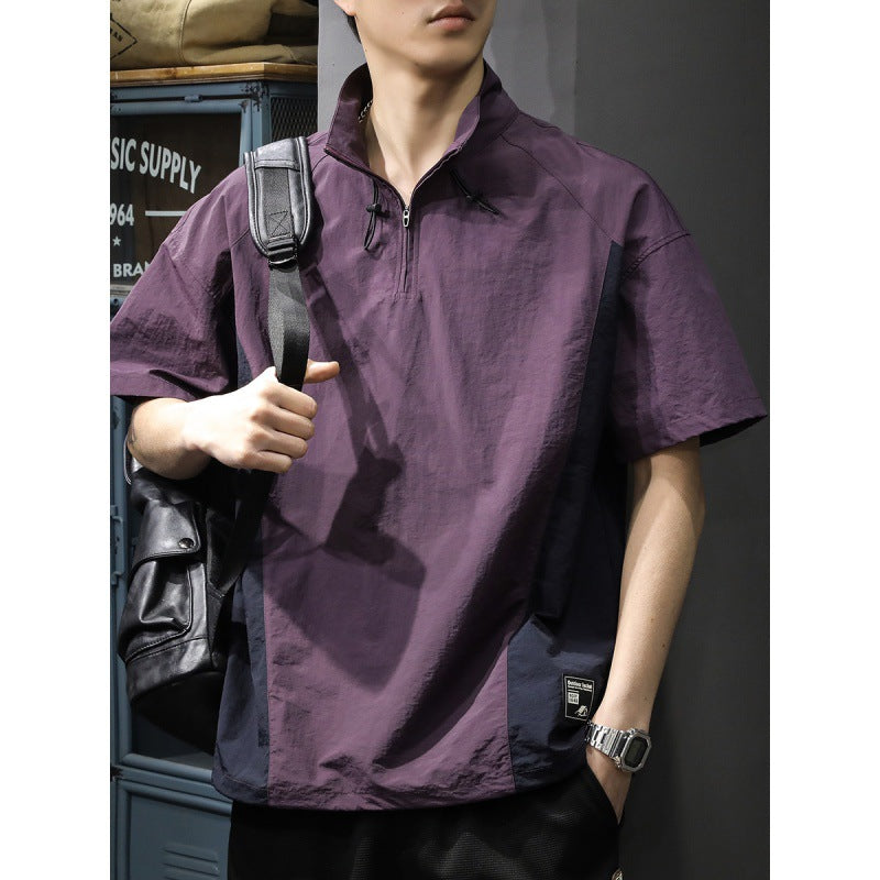 Herren Kurzarm-Funktionspullover mit innovativem Stehkragen und Reißverschluss Aliams