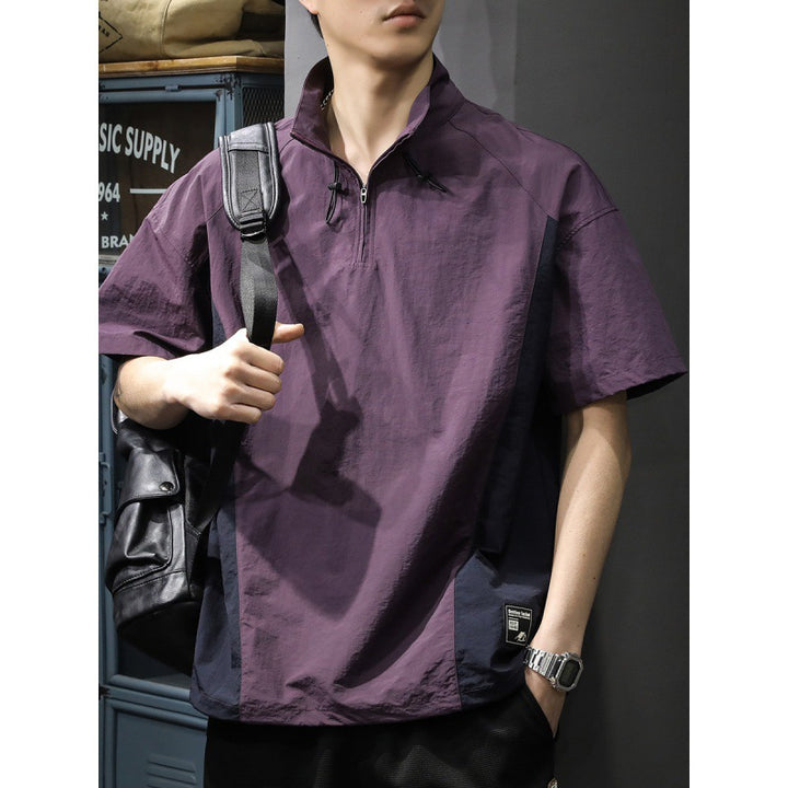 Herren Kurzarm-Funktionspullover mit innovativem Stehkragen und Reißverschluss Aliams