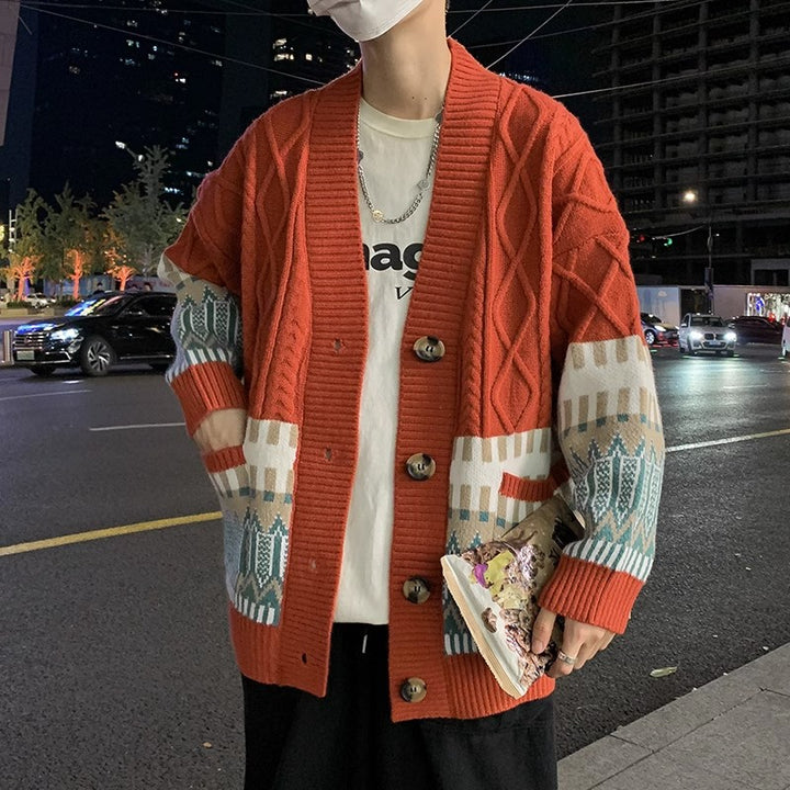 Herren Strickjacke mit modernen Mustern und praktischen Taschen Aliams