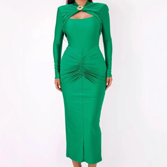 Damen Elegant anliegendes Maxikleid mit raffiniertem Drapierungsdesign Aliams